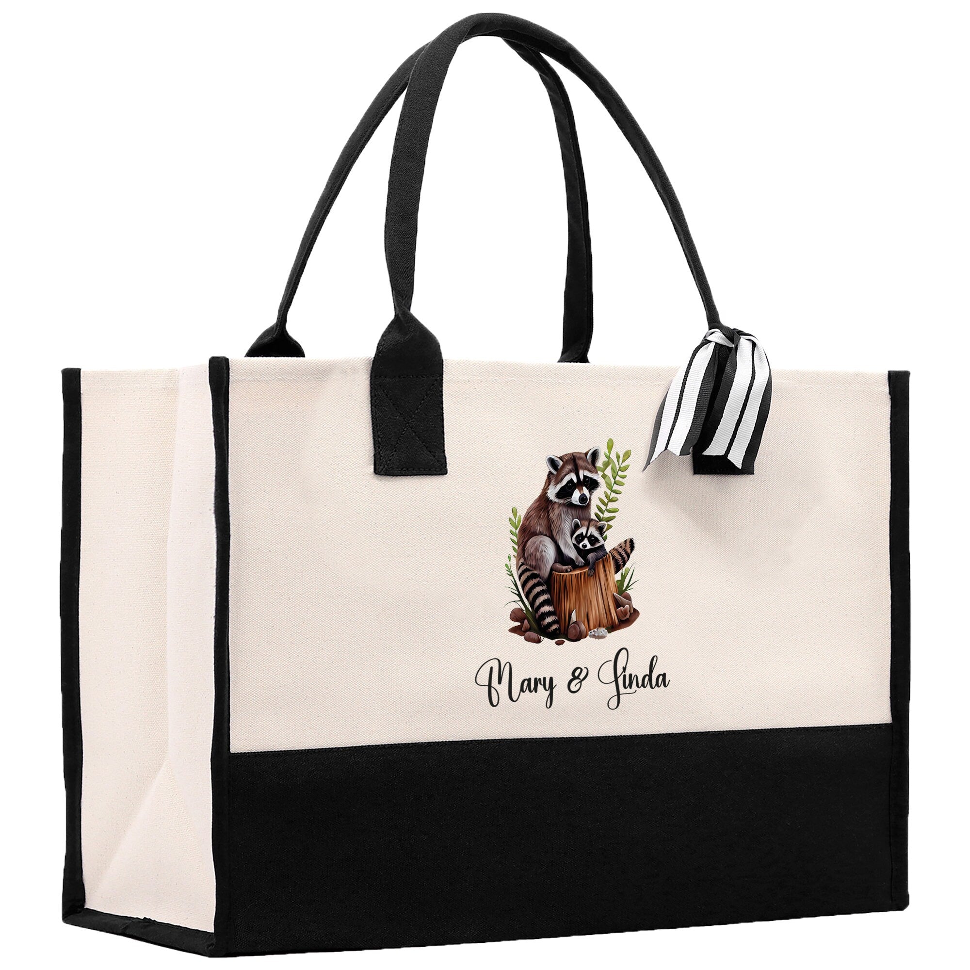 Raccoon Mom And Baby Name Custom Cotton Canvas Tote Bag Custom Pet Lover Gift Pet Portrait Bag Personalized Pet Owner Gift Tote Bag - Aaria Tees Aaria Tees