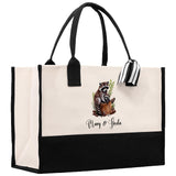 Raccoon Mom And Baby Name Custom Cotton Canvas Tote Bag Custom Pet Lover Gift Pet Portrait Bag Personalized Pet Owner Gift Tote Bag - Aaria Tees Aaria Tees