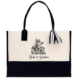 Wolf Mom And Baby Name Custom Cotton Canvas Tote Bag Custom Pet Lover Gift Pet Portrait Bag Personalized Pet Owner Gift Tote Bag - Aaria Tees Aaria Tees
