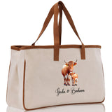 Cow Mom And Baby Name Custom Cotton Canvas Tote Bag Custom Pet Lover Gift Pet Portrait Bag Personalized Pet Owner Gift Tote Bag - Aaria Tees Aaria Tees
