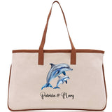 Dolphin Mom And Baby Name Custom Cotton Canvas Tote Bag Custom Pet Lover Gift Pet Portrait Bag Personalized Pet Owner Gift Tote Bag - Aaria Tees Aaria Tees