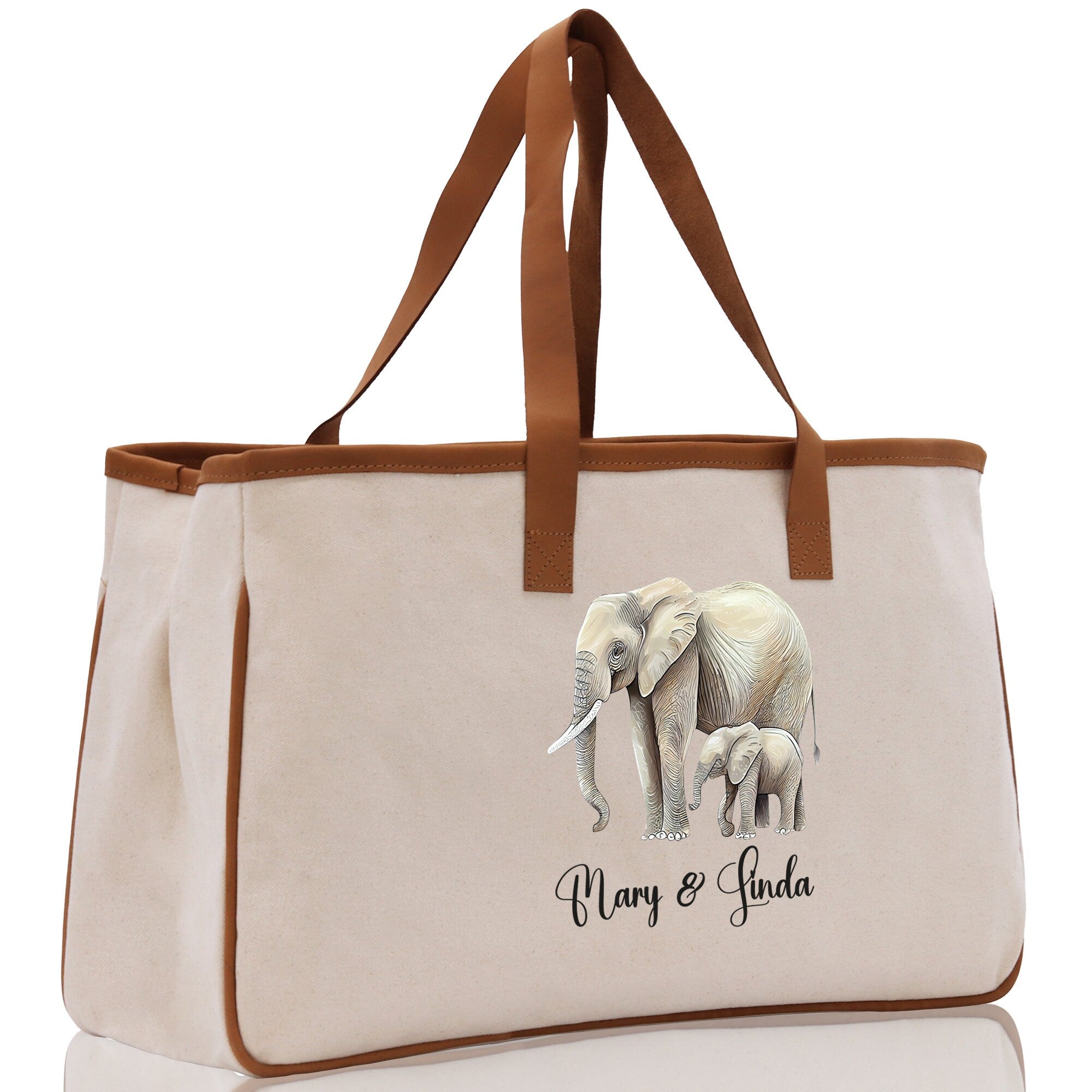 Elephant Mom And Baby Name Custom Cotton Canvas Tote Bag Custom Pet Lover Gift Pet Portrait Bag Personalized Pet Owner Gift Tote Bag - Aaria Tees Aaria Tees