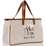 Elephant Mom And Baby Name Custom Cotton Canvas Tote Bag Custom Pet Lover Gift Pet Portrait Bag Personalized Pet Owner Gift Tote Bag - Aaria Tees Aaria Tees