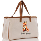 Fox Mom And Baby Name Custom Cotton Canvas Tote Bag Custom Pet Lover Gift Pet Portrait Bag Personalized Pet Owner Gift Tote Bag - Aaria Tees Aaria Tees