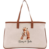 Giraffe Mom And Baby Name Custom Cotton Canvas Tote Bag Custom Pet Lover Gift Pet Portrait Bag Personalized Pet Owner Gift Tote Bag - Aaria Tees Aaria Tees