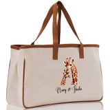 Giraffe Mom And Baby Name Custom Cotton Canvas Tote Bag Custom Pet Lover Gift Pet Portrait Bag Personalized Pet Owner Gift Tote Bag - Aaria Tees Aaria Tees