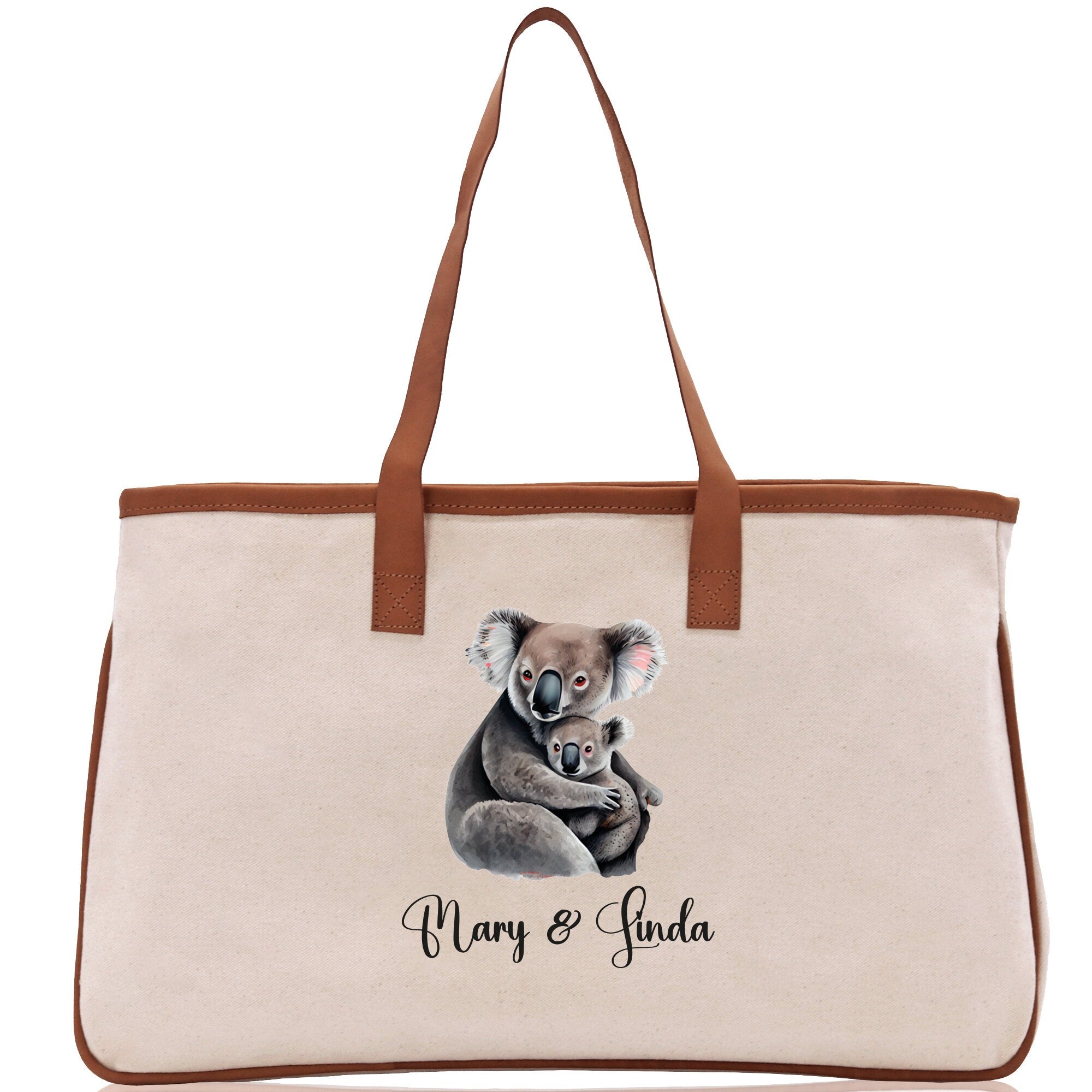Koala Mom And Baby Name Custom Cotton Canvas Tote Bag Custom Pet Lover Gift Pet Portrait Bag Personalized Pet Owner Gift Tote Bag - Aaria Tees Aaria Tees