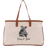 Koala Mom And Baby Name Custom Cotton Canvas Tote Bag Custom Pet Lover Gift Pet Portrait Bag Personalized Pet Owner Gift Tote Bag - Aaria Tees Aaria Tees