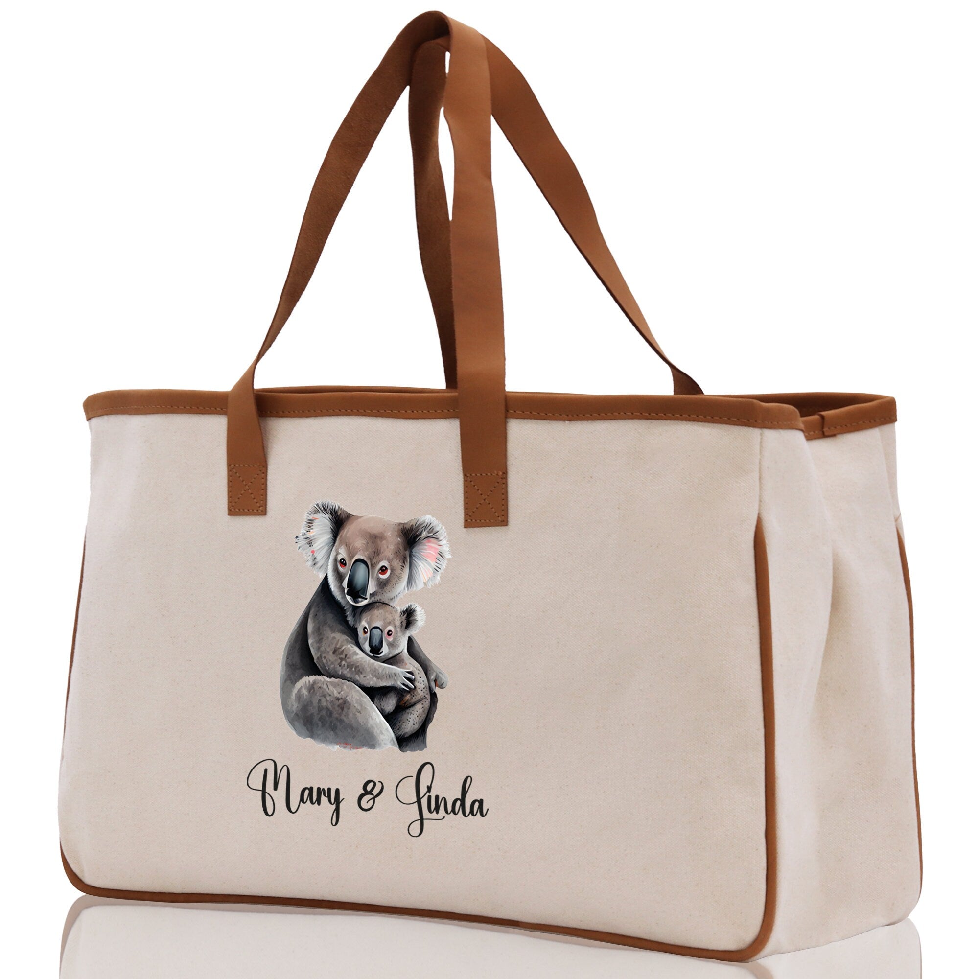 Koala Mom And Baby Name Custom Cotton Canvas Tote Bag Custom Pet Lover Gift Pet Portrait Bag Personalized Pet Owner Gift Tote Bag - Aaria Tees Aaria Tees