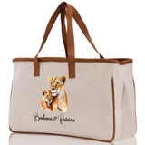 Lion Mom And Baby Name Custom Cotton Canvas Tote Bag Custom Pet Lover Gift Pet Portrait Bag Personalized Pet Owner Gift Tote Bag - Aaria Tees Aaria Tees