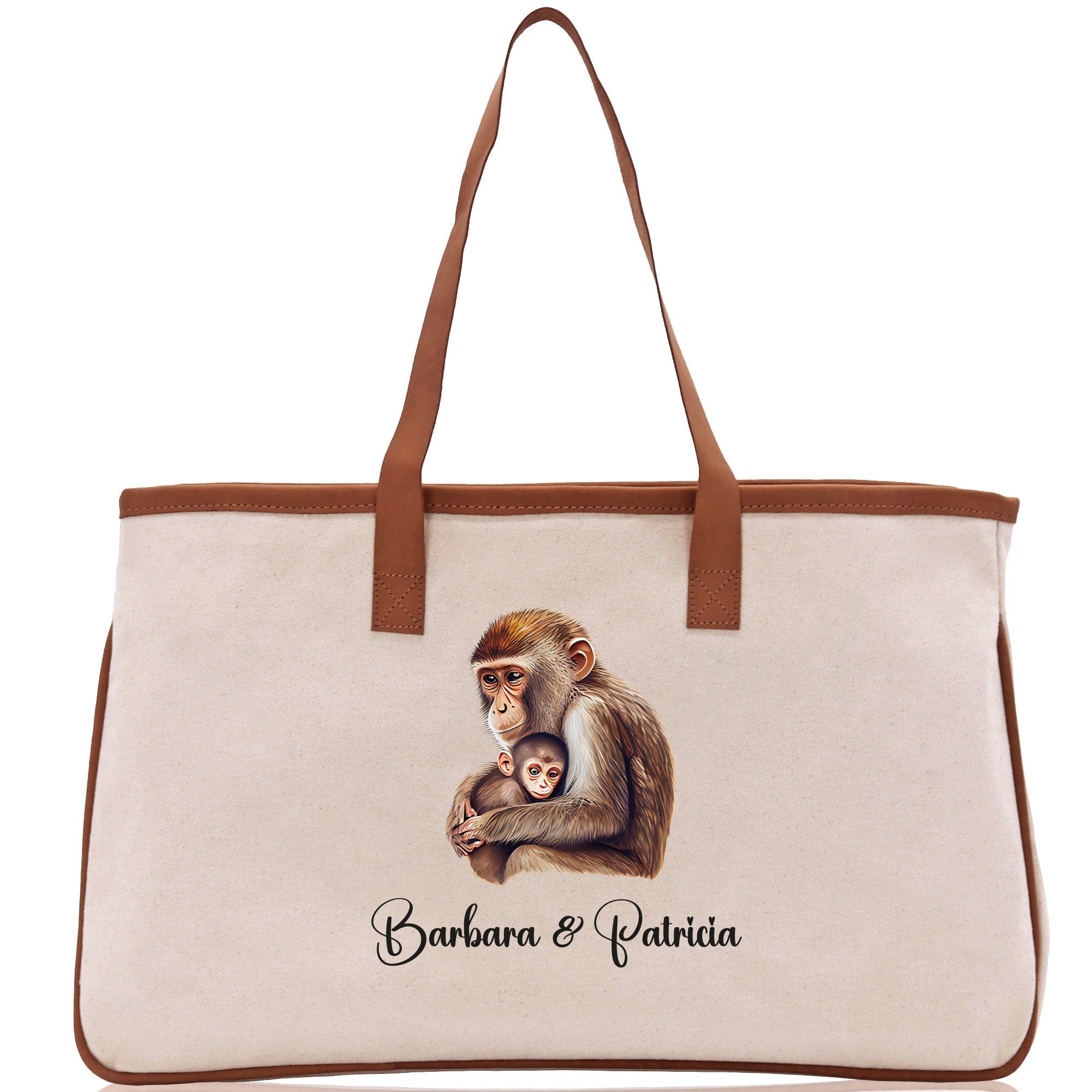 Monkey Mom And Baby Name Custom Cotton Canvas Tote Bag Custom Pet Lover Gift Pet Portrait Bag Personalized Pet Owner Gift Tote Bag - Aaria Tees Aaria Tees