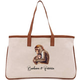 Monkey Mom And Baby Name Custom Cotton Canvas Tote Bag Custom Pet Lover Gift Pet Portrait Bag Personalized Pet Owner Gift Tote Bag - Aaria Tees Aaria Tees