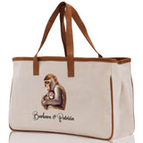 Monkey Mom And Baby Name Custom Cotton Canvas Tote Bag Custom Pet Lover Gift Pet Portrait Bag Personalized Pet Owner Gift Tote Bag - Aaria Tees Aaria Tees