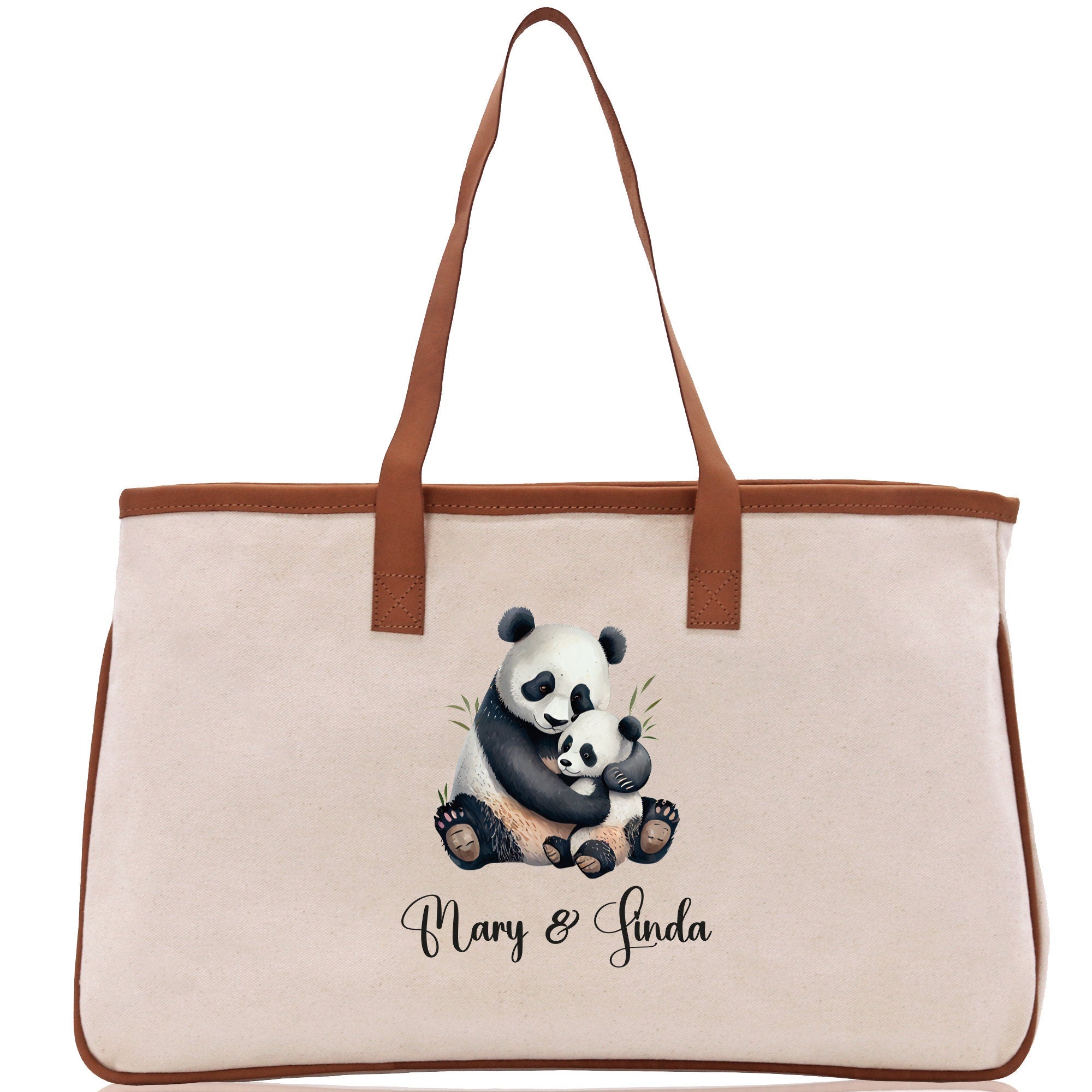 Panda Mom And Baby Name Custom Cotton Canvas Tote Bag Custom Pet Lover Gift Pet Portrait Bag Personalized Pet Owner Gift Tote Bag - Aaria Tees Aaria Tees