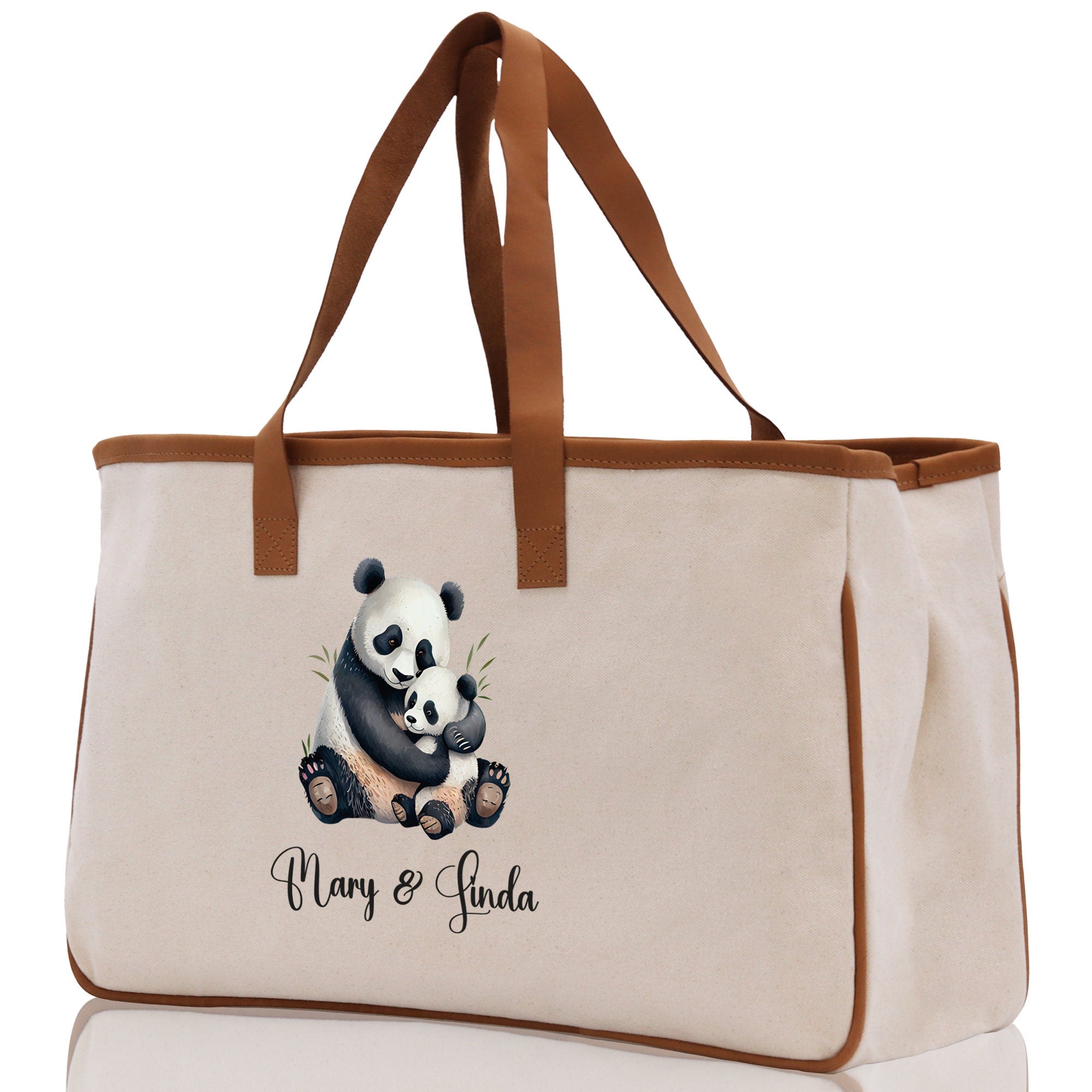 Panda Mom And Baby Name Custom Cotton Canvas Tote Bag Custom Pet Lover Gift Pet Portrait Bag Personalized Pet Owner Gift Tote Bag - Aaria Tees Aaria Tees