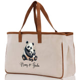 Panda Mom And Baby Name Custom Cotton Canvas Tote Bag Custom Pet Lover Gift Pet Portrait Bag Personalized Pet Owner Gift Tote Bag - Aaria Tees Aaria Tees