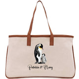 Penguin Mom And Baby Name Custom Cotton Canvas Tote Bag Custom Pet Lover Gift Pet Portrait Bag Personalized Pet Owner Gift Tote Bag - Aaria Tees Aaria Tees