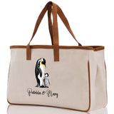 Penguin Mom And Baby Name Custom Cotton Canvas Tote Bag Custom Pet Lover Gift Pet Portrait Bag Personalized Pet Owner Gift Tote Bag - Aaria Tees Aaria Tees