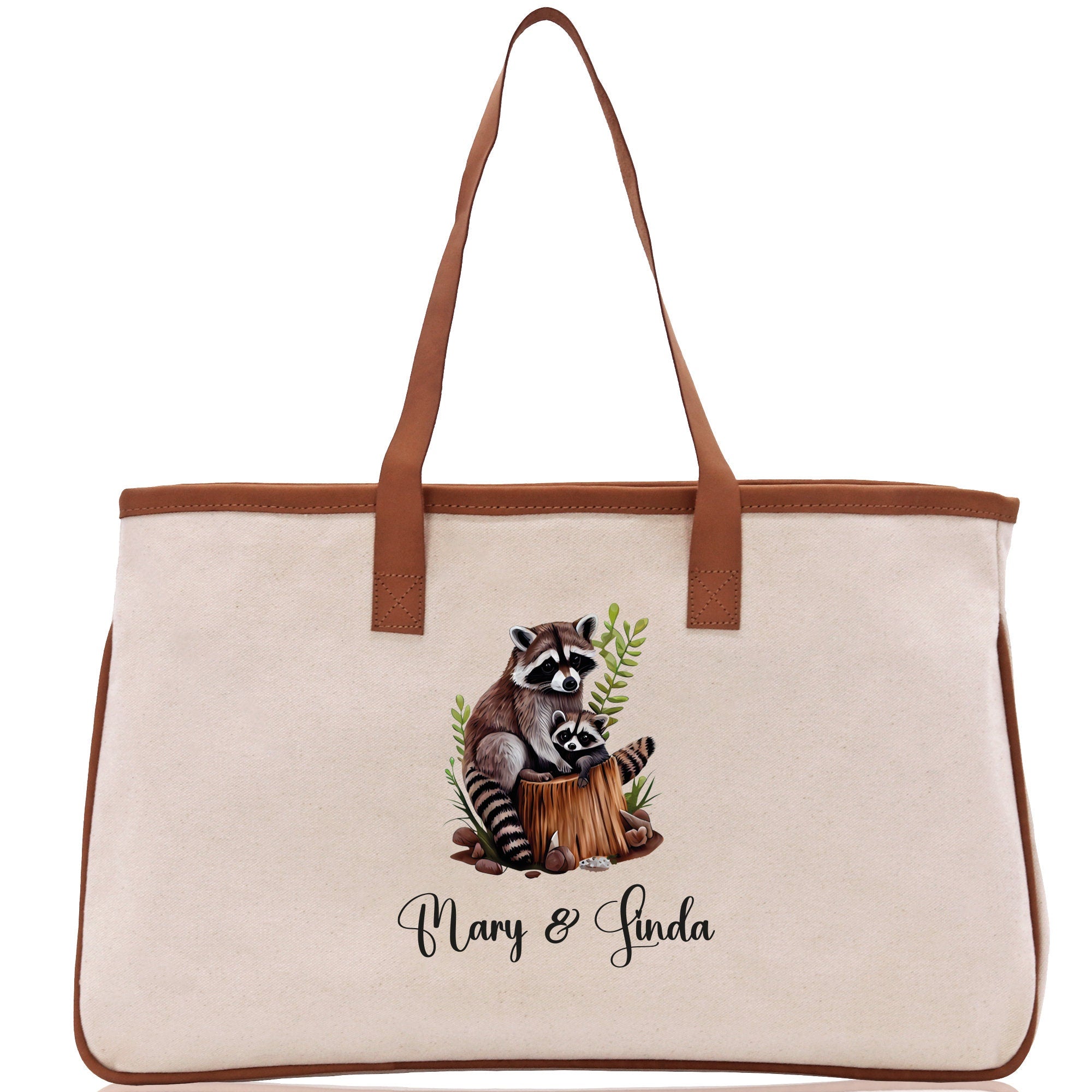Tiger Mom And Baby Name Custom Cotton Canvas Tote Bag Custom Pet Lover Gift Pet Portrait Bag Personalized Pet Owner Gift Tote Bag - Aaria Tees Aaria Tees