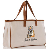 Tiger Mom And Baby Name Custom Cotton Canvas Tote Bag Custom Pet Lover Gift Pet Portrait Bag Personalized Pet Owner Gift Tote Bag - Aaria Tees Aaria Tees