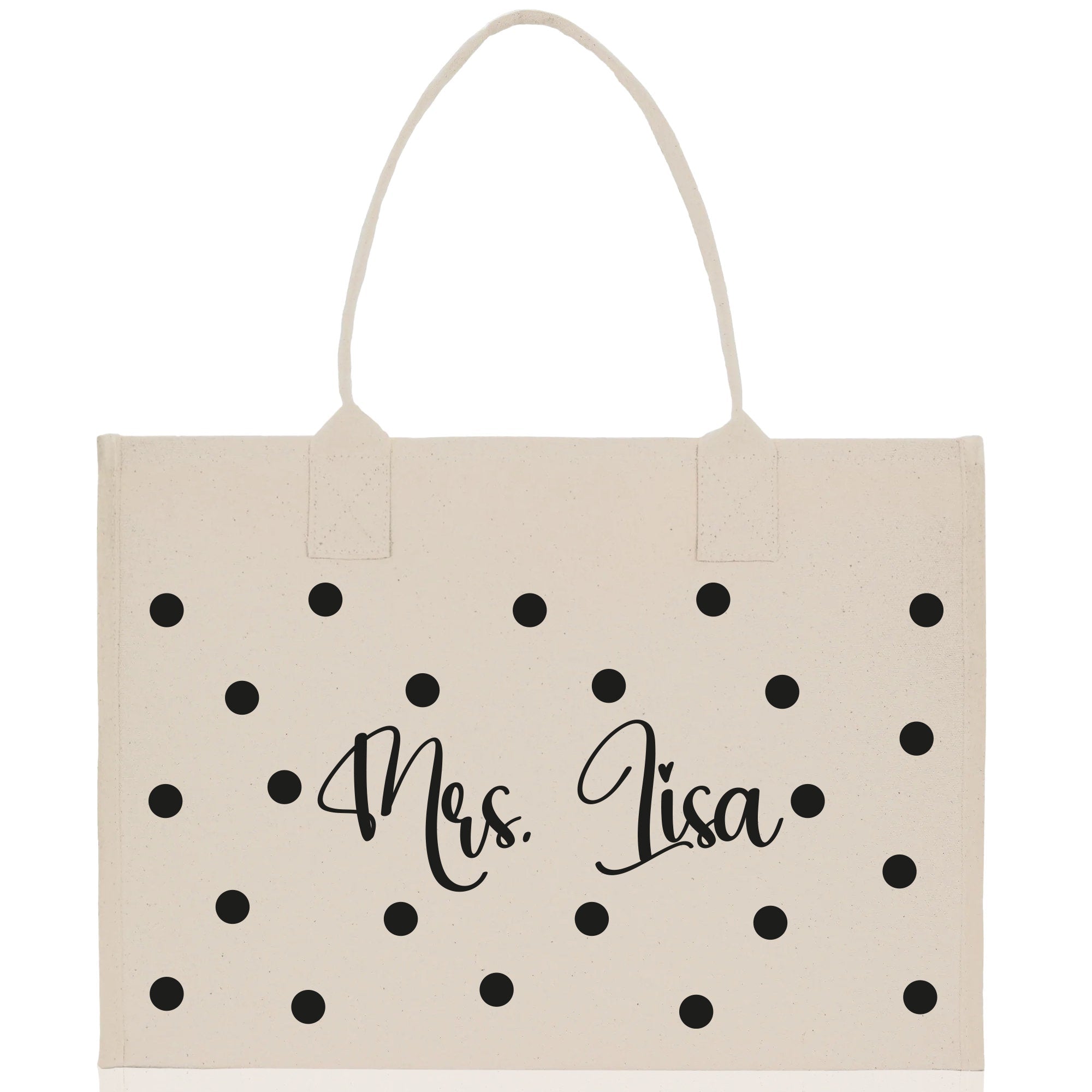 Polka Dot Mrs. Last Name Tote Bag Personalized Date Wedding Tote Bridal Shower Gift Honeymoon Gift Customized Wedding Gift Bridesmaid Gift - Aaria Tees Aaria Tees