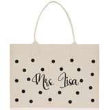 Polka Dot Mrs. Last Name Tote Bag Personalized Date Wedding Tote Bridal Shower Gift Honeymoon Gift Customized Wedding Gift Bridesmaid Gift - Aaria Tees Aaria Tees