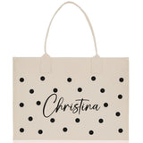Polka Dot Mrs. Last Name Tote Bag Personalized Date Wedding Tote Bridal Shower Gift Honeymoon Gift Customized Wedding Gift Bridesmaid Gift - Aaria Tees Aaria Tees