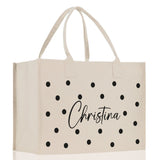 Polka Dot Mrs. Last Name Tote Bag Personalized Date Wedding Tote Bridal Shower Gift Honeymoon Gift Customized Wedding Gift Bridesmaid Gift - Aaria Tees Aaria Tees