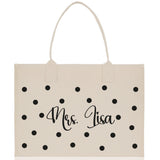 Polka Dot Mrs. Last Name Tote Bag Personalized Date Wedding Tote Bridal Shower Gift Honeymoon Gift Customized Wedding Gift Bridesmaid Gift - Aaria Tees Aaria Tees