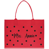 Polka Dot Mrs. Last Name Tote Bag Personalized Date Wedding Tote Bridal Shower Gift Honeymoon Gift Customized Wedding Gift Bridesmaid Gift - Aaria Tees Aaria Tees