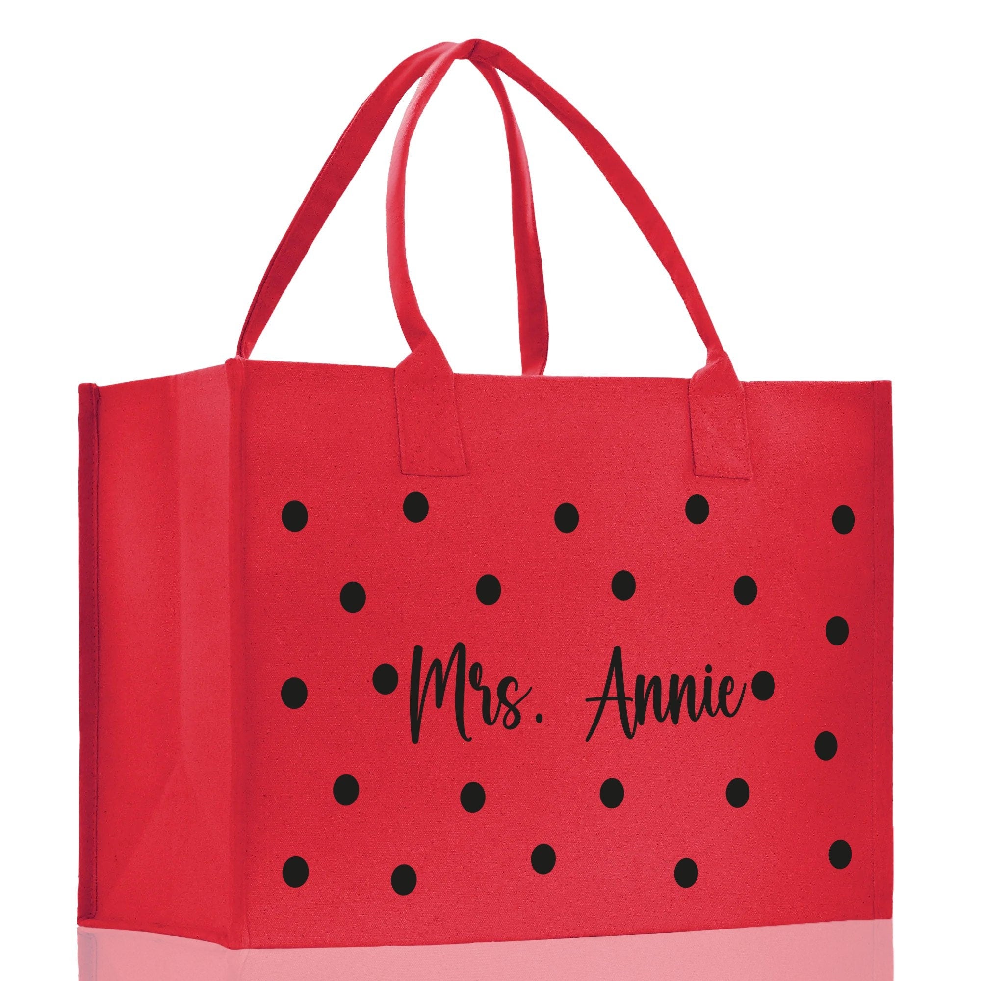Polka Dot Mrs. Last Name Tote Bag Personalized Date Wedding Tote Bridal Shower Gift Honeymoon Gift Customized Wedding Gift Bridesmaid Gift - Aaria Tees Aaria Tees