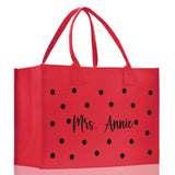 Polka Dot Mrs. Last Name Tote Bag Personalized Date Wedding Tote Bridal Shower Gift Honeymoon Gift Customized Wedding Gift Bridesmaid Gift - Aaria Tees Aaria Tees