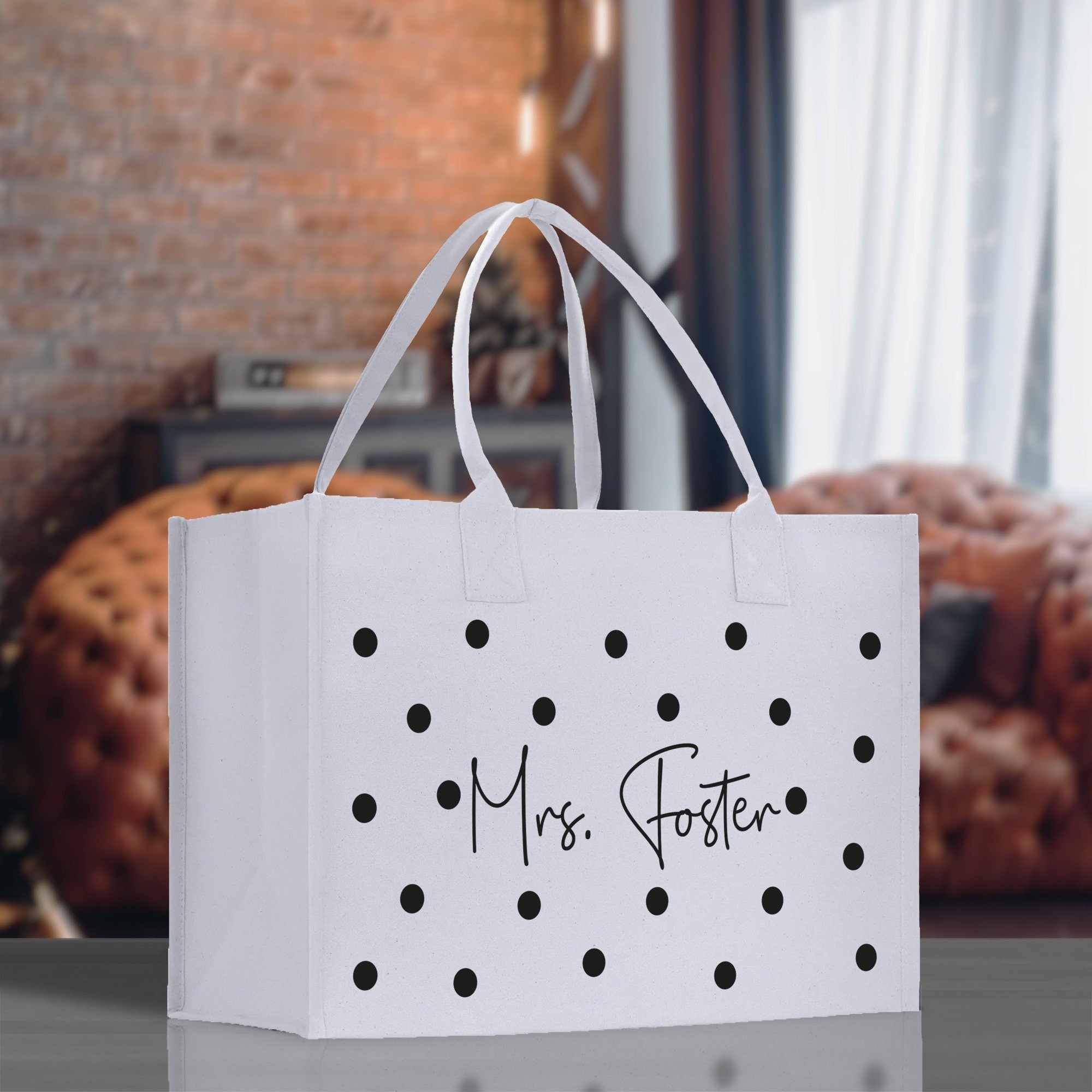 Polka Dot Mrs. Last Name Tote Bag Personalized Date Wedding Tote Bridal Shower Gift Honeymoon Gift Customized Wedding Gift Bridesmaid Gift - Aaria Tees Aaria Tees