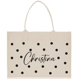 Polka Dot Mrs. Last Name Tote Bag Personalized Date Wedding Tote Bridal Shower Gift Honeymoon Gift Customized Wedding Gift Bridesmaid Gift - Aaria Tees Aaria Tees
