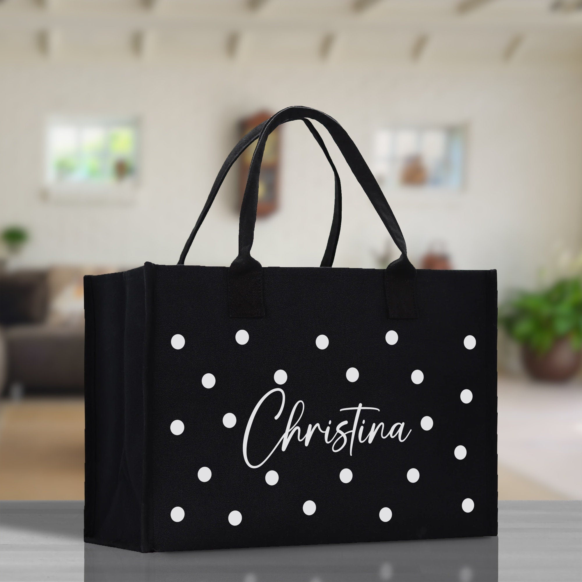 Polka Dot Mrs. Last Name Tote Bag Personalized Date Wedding Tote Bridal Shower Gift Honeymoon Gift Customized Wedding Gift Bridesmaid Gift - Aaria Tees Aaria Tees
