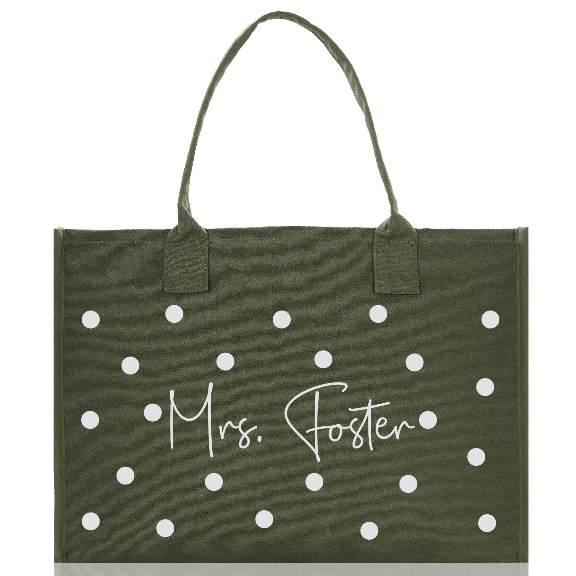 Polka Dot Mrs. Last Name Tote Bag Personalized Date Wedding Tote Bridal Shower Gift Honeymoon Gift Customized Wedding Gift Bridesmaid Gift - Aaria Tees Aaria Tees