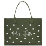 Polka Dot Mrs. Last Name Tote Bag Personalized Date Wedding Tote Bridal Shower Gift Honeymoon Gift Customized Wedding Gift Bridesmaid Gift - Aaria Tees Aaria Tees