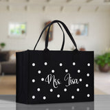 Polka Dot Mrs. Last Name Tote Bag Personalized Date Wedding Tote Bridal Shower Gift Honeymoon Gift Customized Wedding Gift Bridesmaid Gift - Aaria Tees Aaria Tees
