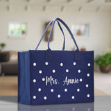 Polka Dot Mrs. Last Name Tote Bag Personalized Date Wedding Tote Bridal Shower Gift Honeymoon Gift Customized Wedding Gift Bridesmaid Gift - Aaria Tees Aaria Tees