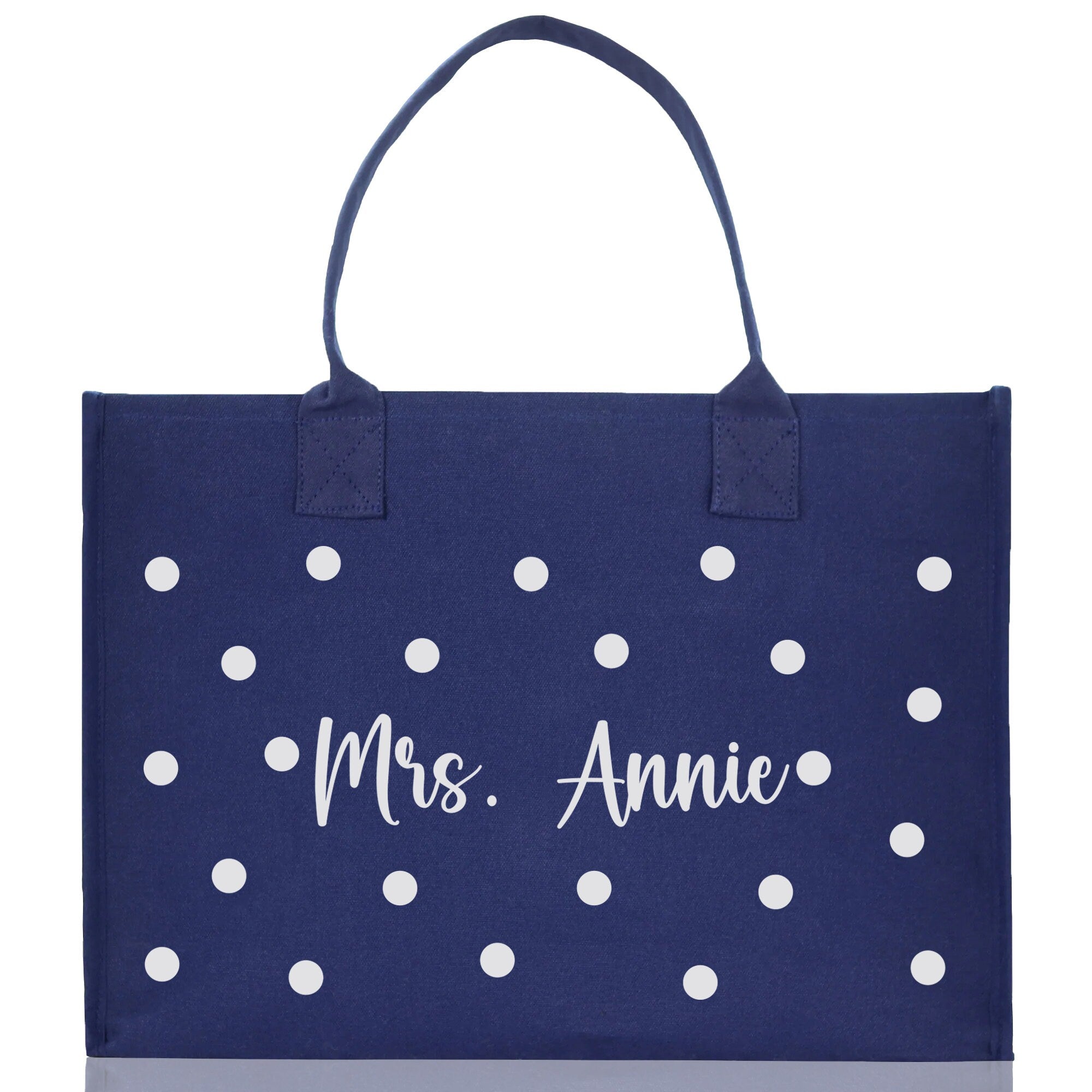 Polka Dot Mrs. Last Name Tote Bag Personalized Date Wedding Tote Bridal Shower Gift Honeymoon Gift Customized Wedding Gift Bridesmaid Gift - Aaria Tees Aaria Tees