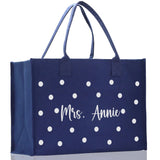Polka Dot Mrs. Last Name Tote Bag Personalized Date Wedding Tote Bridal Shower Gift Honeymoon Gift Customized Wedding Gift Bridesmaid Gift - Aaria Tees Aaria Tees
