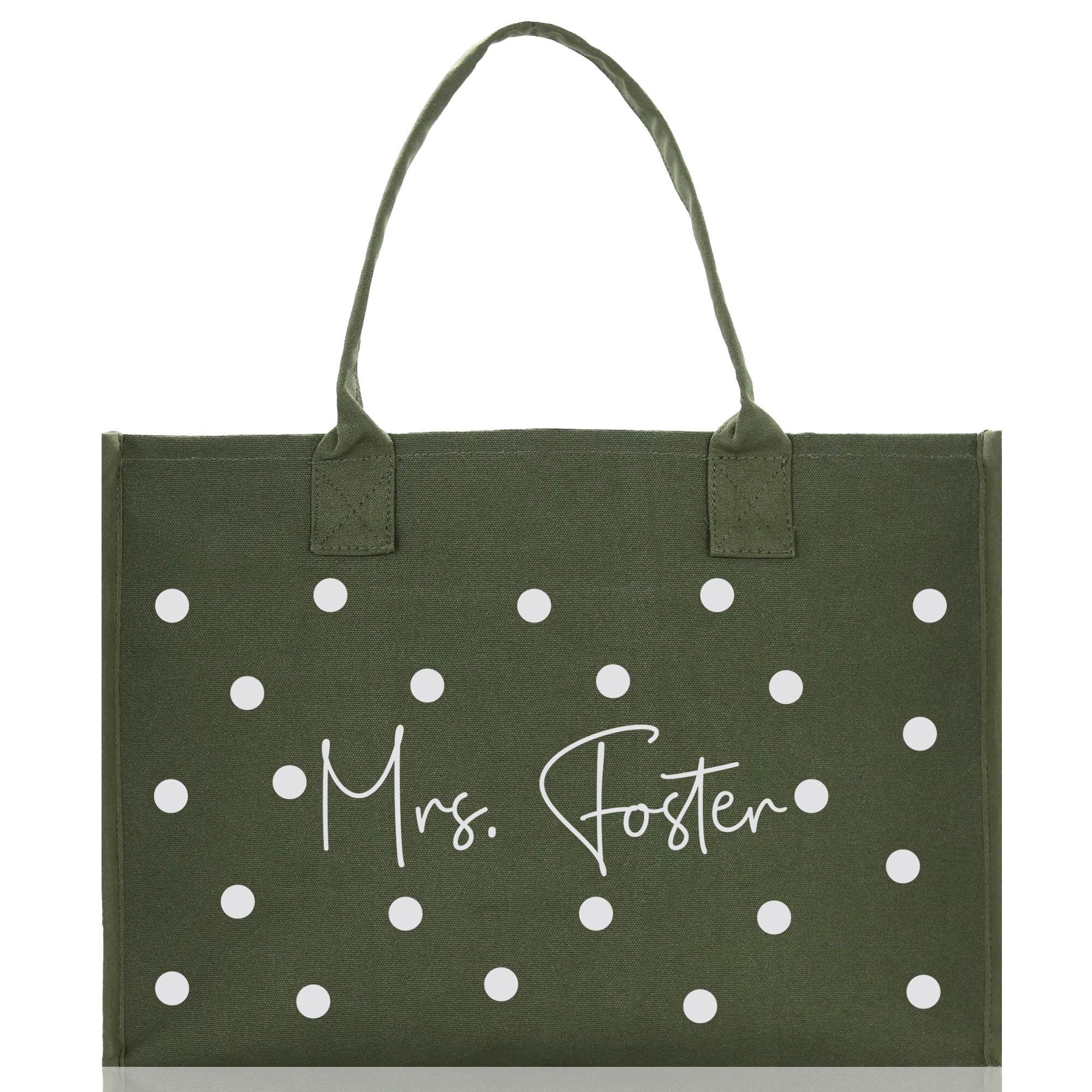 Polka Dot Mrs. Last Name Tote Bag Personalized Date Wedding Tote Bridal Shower Gift Honeymoon Gift Customized Wedding Gift Bridesmaid Gift - Aaria Tees Aaria Tees