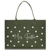 Polka Dot Mrs. Last Name Tote Bag Personalized Date Wedding Tote Bridal Shower Gift Honeymoon Gift Customized Wedding Gift Bridesmaid Gift - Aaria Tees Aaria Tees