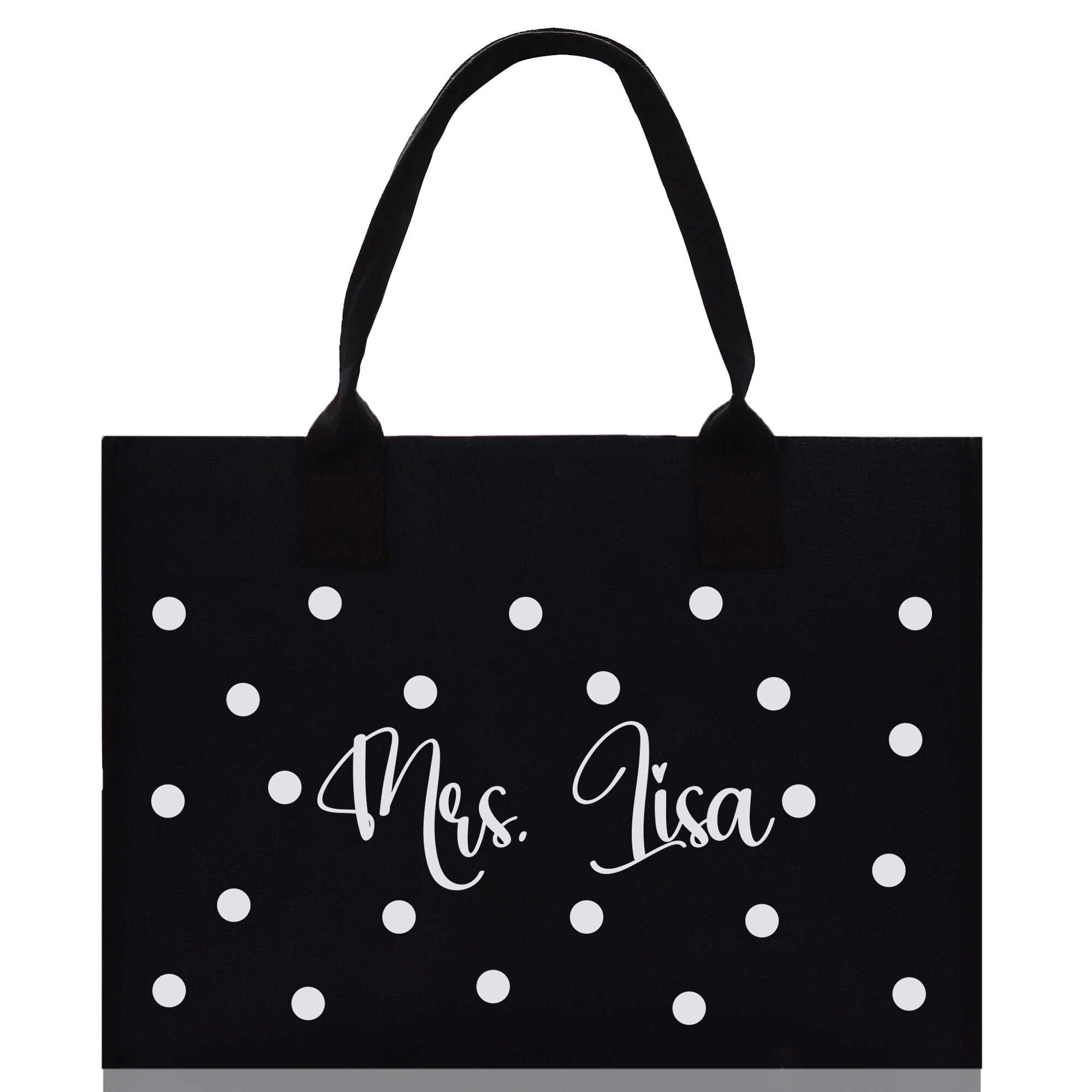 Polka Dot Mrs. Last Name Tote Bag Personalized Date Wedding Tote Bridal Shower Gift Honeymoon Gift Customized Wedding Gift Bridesmaid Gift - Aaria Tees Aaria Tees