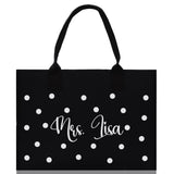 Polka Dot Mrs. Last Name Tote Bag Personalized Date Wedding Tote Bridal Shower Gift Honeymoon Gift Customized Wedding Gift Bridesmaid Gift - Aaria Tees Aaria Tees