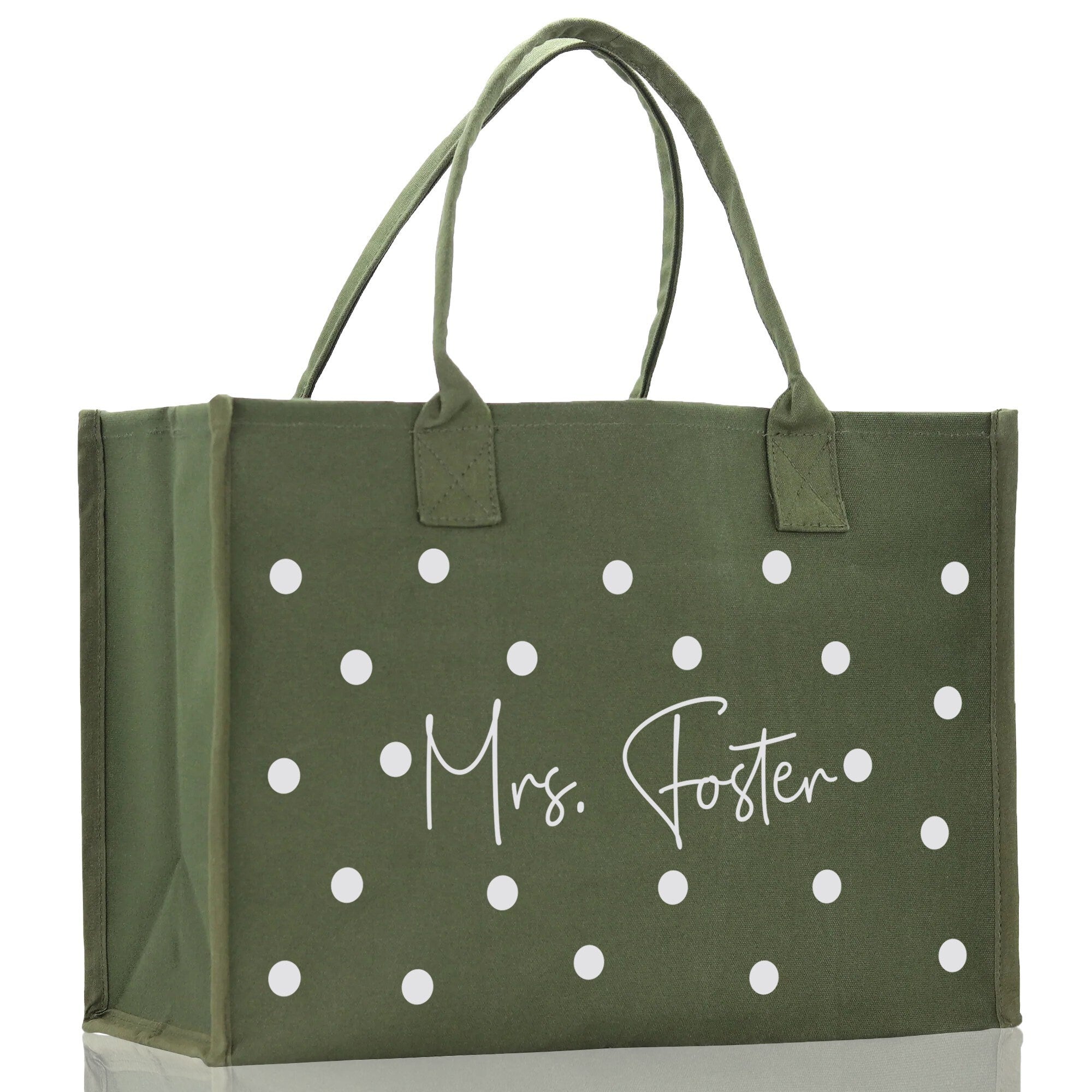 Polka Dot Mrs. Last Name Tote Bag Personalized Date Wedding Tote Bridal Shower Gift Honeymoon Gift Customized Wedding Gift Bridesmaid Gift - Aaria Tees Aaria Tees