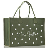 Polka Dot Mrs. Last Name Tote Bag Personalized Date Wedding Tote Bridal Shower Gift Honeymoon Gift Customized Wedding Gift Bridesmaid Gift - Aaria Tees Aaria Tees