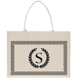 Greek Frame Personalized Cotton Canvas Beach Tote Bag Monogram Tote Bag Initial Canvas Tote Bridesmaid Gift Tote Custom Bag Gift for Her A-Z - Aaria Tees Aaria Tees