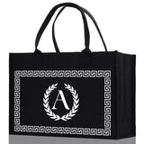 Greek Frame Personalized Cotton Canvas Beach Tote Bag Monogram Tote Bag Initial Canvas Tote Bridesmaid Gift Tote Custom Bag Gift for Her A-Z - Aaria Tees Aaria Tees