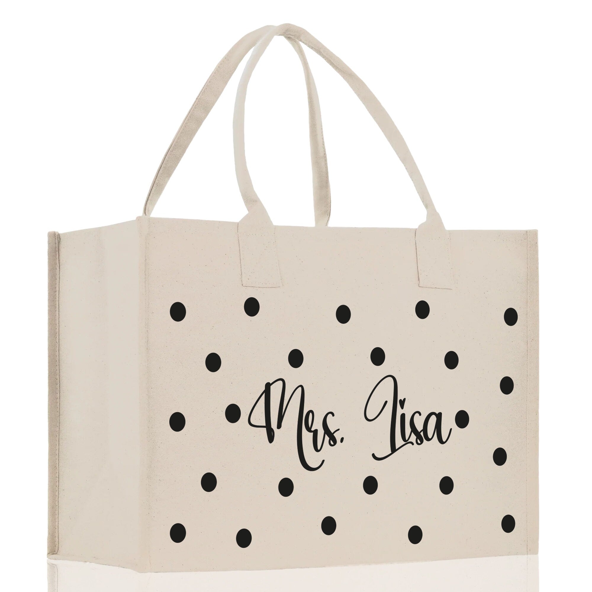 Polka Dot Mrs. Last Name Tote Bag Personalized Date Wedding Tote Bridal Shower Gift Honeymoon Gift Customized Wedding Gift Bridesmaid Gift - Aaria Tees Aaria Tees